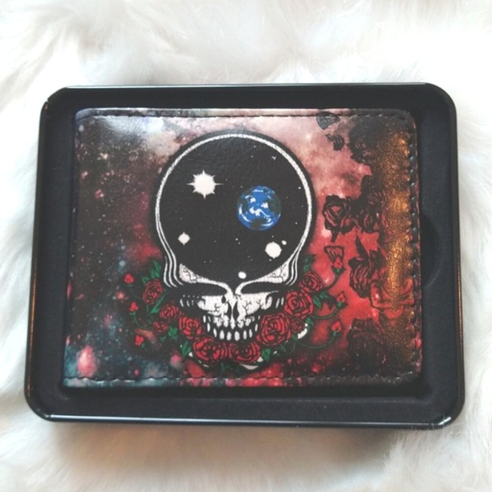New BD Black Grateful Dead Bi-Fold Wallet Skull Rock and Roll Music